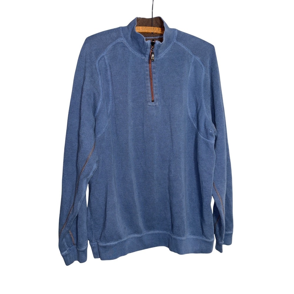 Tommy Bahama Mens Blue Waffle Knit Quarter Zip Pullover Sweater M Heritage